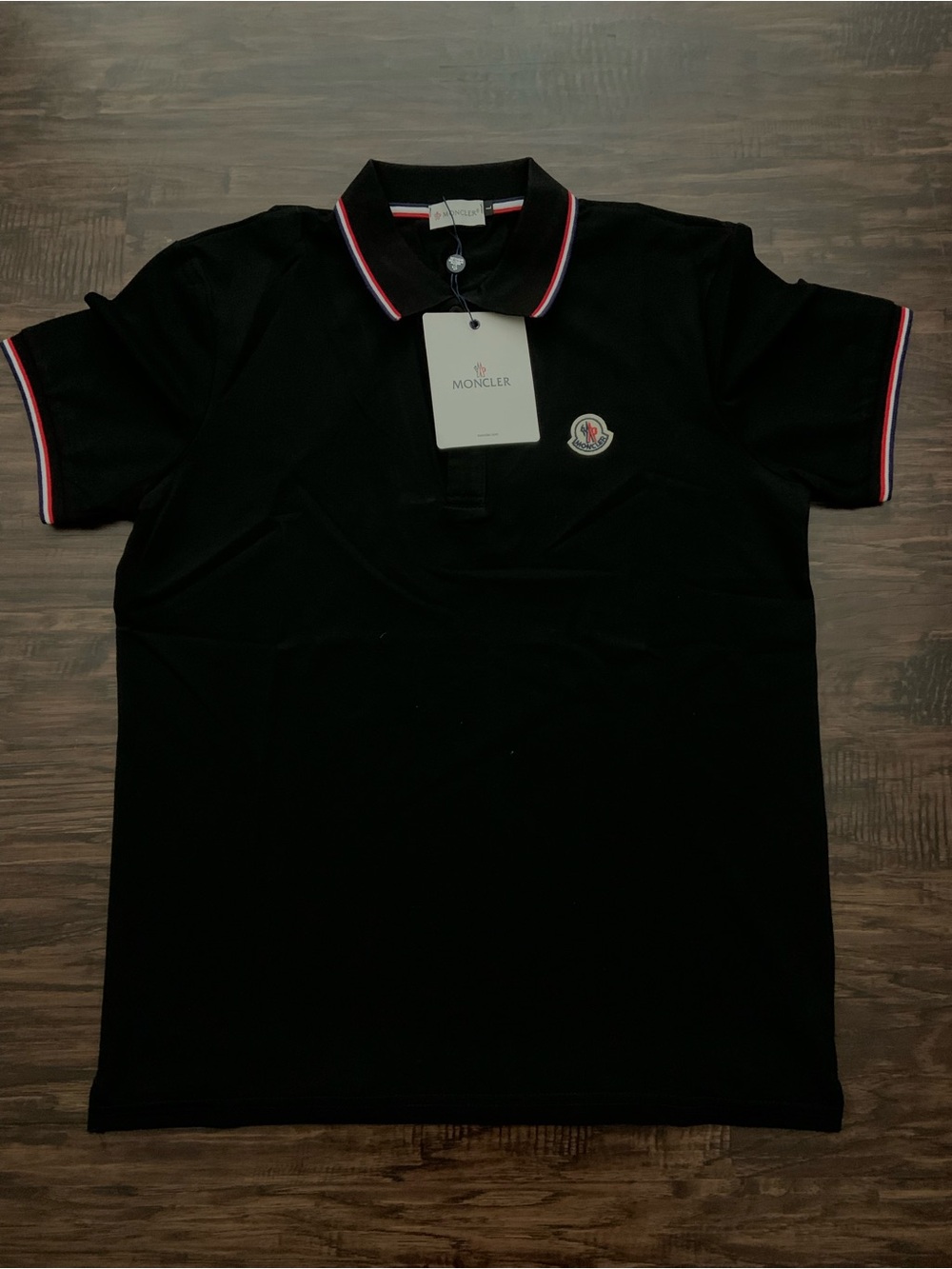 Moncler Tricolor Black Mens Polo with Red Trim - Read Description - Size Large